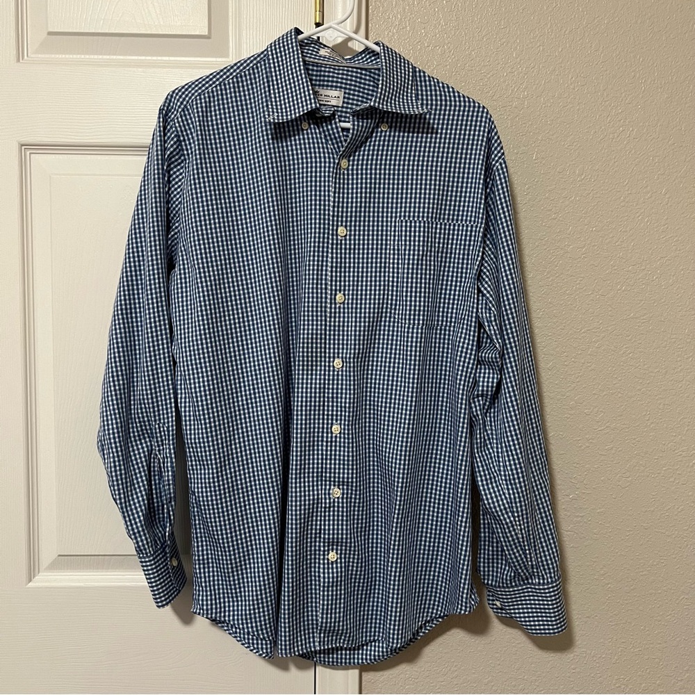 Peter Millar Silk Blend Blue Checkered Button Down - Medium